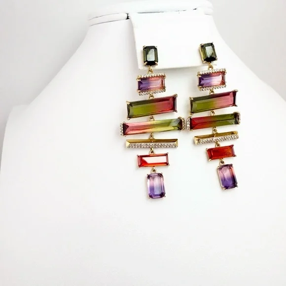 Kate Spade Gold Plated GEO Gem Chandelier Drop Statement Earrings - Picture 3 of 6